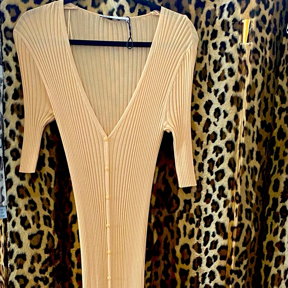 Zara long ribbed sweater dress, button down front NWOT